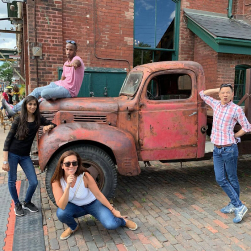 Hunt participants with old-timey truck